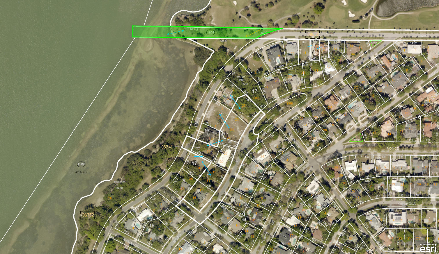 Map of an area in the Town of Belleair that is being proposed for purchase. The map highlights a str