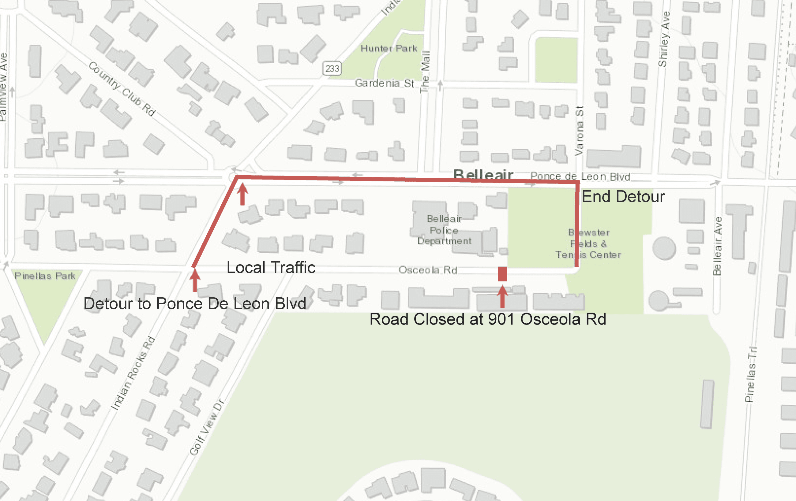 Except for local traffic, drivers should avoid Osceola Rd. from Indian Rocks to Varona and instead t