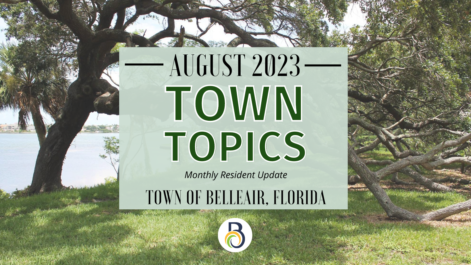 August 2023 Town Topics Header with trees in the background