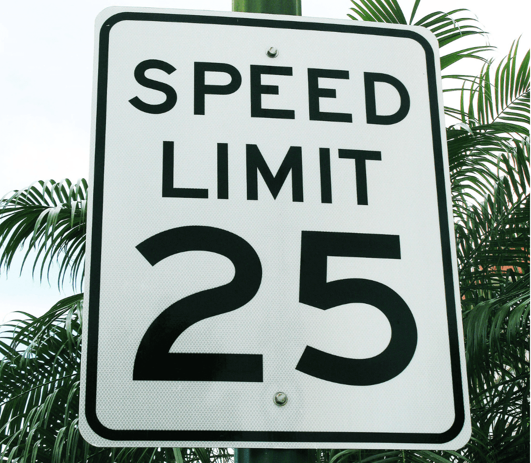 A speed limit sign that reads: 