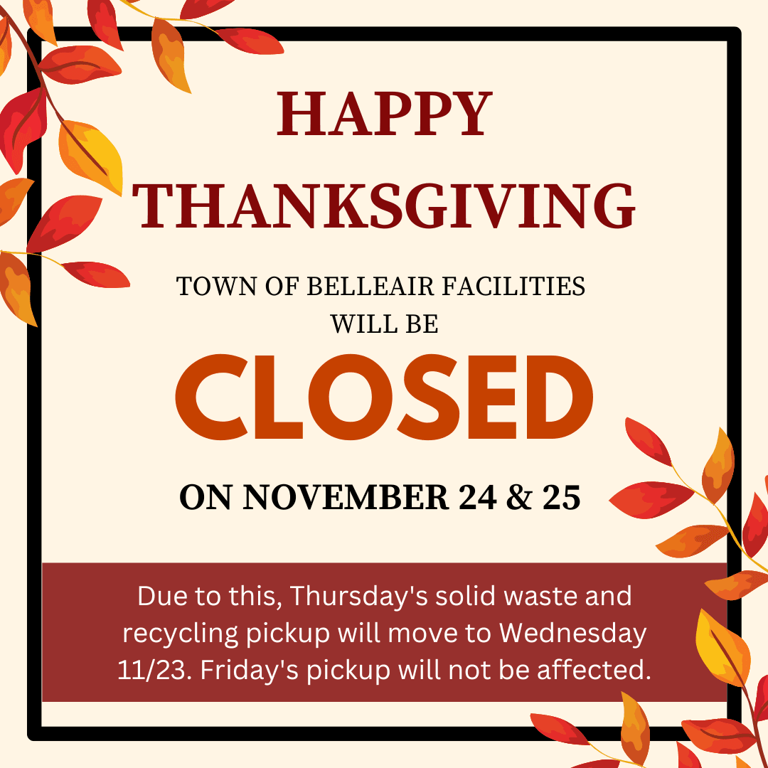 Town Facilities will be CLOSED on November 24 and 25. 